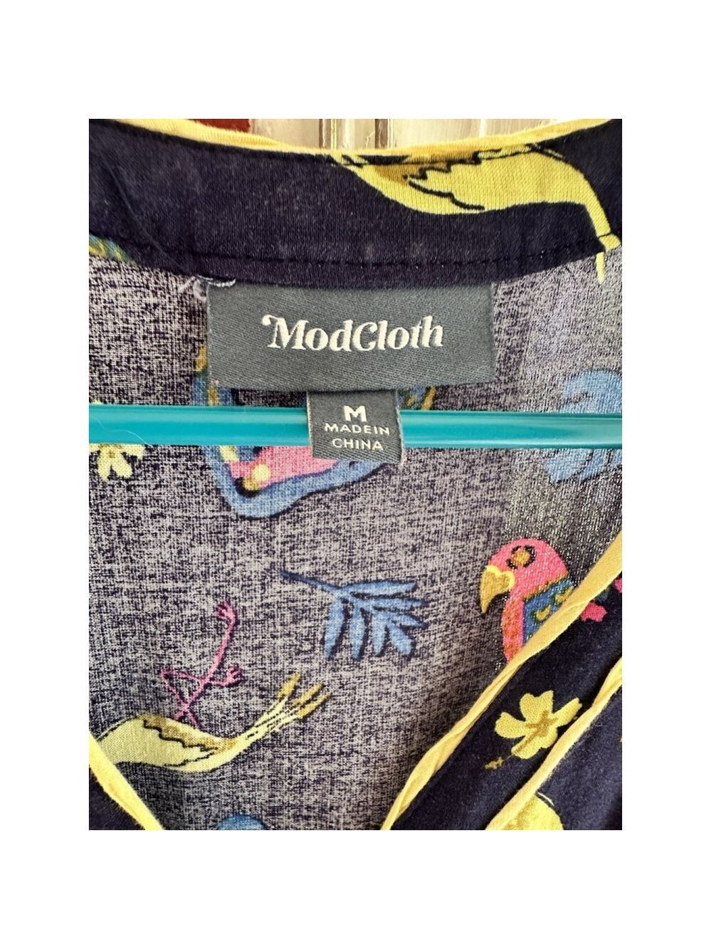 ModCloth Dress Novelty Navy Blue Cafe Au Soleil Tropical Birds Sleeveless Medium - Picture 14 of 14
